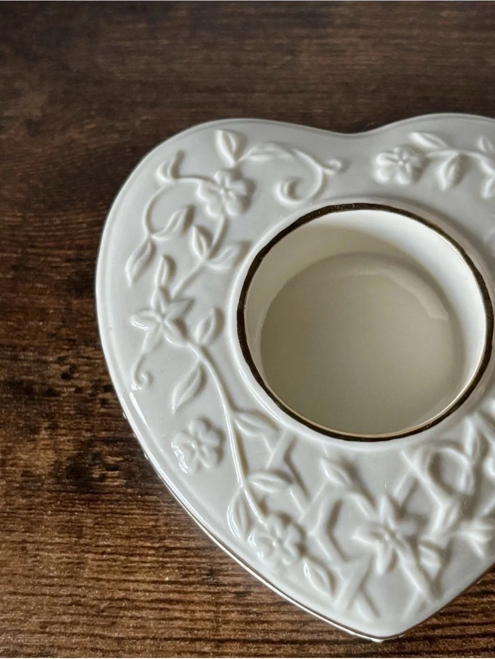 Lenox Heart-Shaped Cream Ceramic Tealight Holder Candle NOT Included